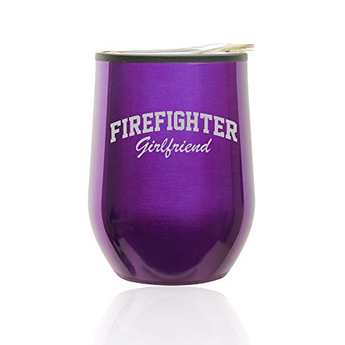 Stemless Wine Tumbler Coffee Travel Mug Glass With Lid Firefighter Girlfriend (Royal Purple)