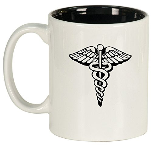 Ceramic Coffee Tea Mug Cup Medical Symbol Caduceus (White)