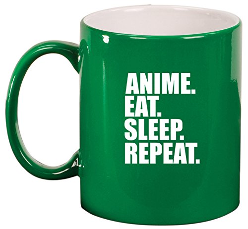 Ceramic Coffee Tea Mug Cup Anime Eat Sleep Repeat (Green)