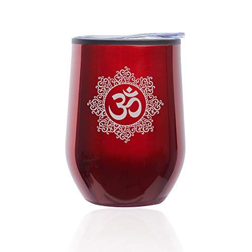 Stemless Wine Tumbler Coffee Travel Mug Glass With Lid Yoga Floral (Red)