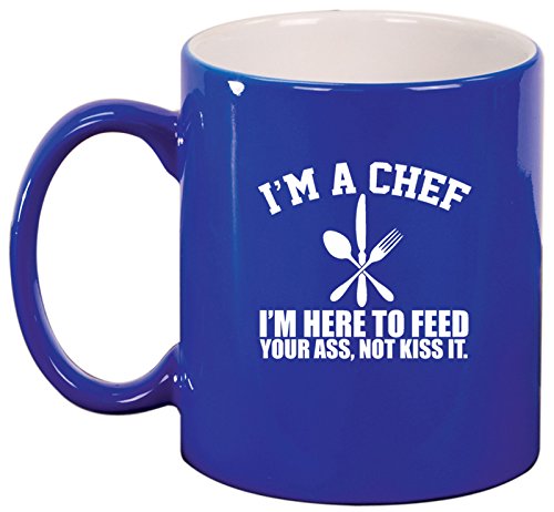 Ceramic Coffee Tea Mug Chef Here to Feed You (Blue)