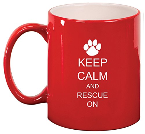 Ceramic Coffee Tea Mug Keep Calm and Rescue On Paw Print (Red)
