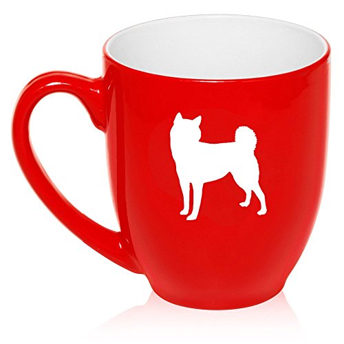 16 oz Large Bistro Mug Ceramic Coffee Tea Glass Cup Shiba Inu (Red)