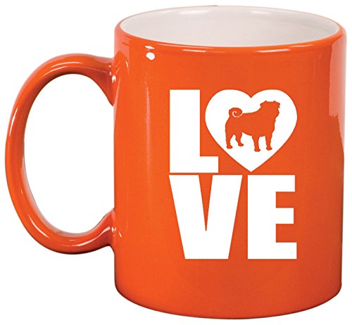 Ceramic Coffee Tea Mug Cup LOVE Pug (Orange)
