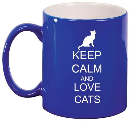 Keep Calm and Love Cats Ceramic Coffee Tea Mug Cup Blue