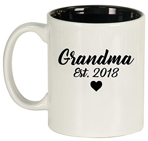 Ceramic Coffee Tea Mug Grandma Est 2018 Grandmother (White)