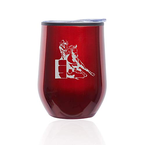 Stemless Wine Tumbler Coffee Travel Mug Glass With Lid Female Barrel Racing Cowgirl (Red)