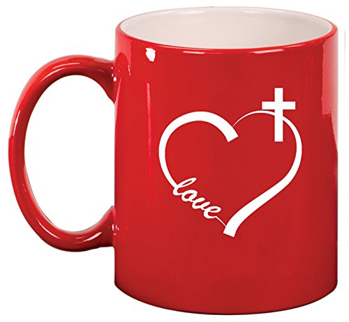 Ceramic Coffee Tea Mug Cup Love Heart Cross Christian (Red)