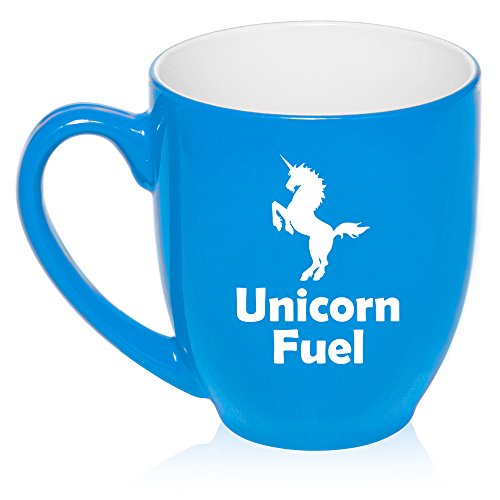 16 oz Large Bistro Mug Ceramic Coffee Tea Glass Cup Unicorn Fuel (Light Blue)