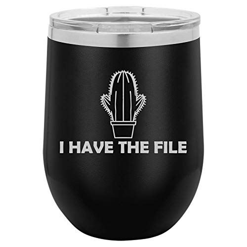 12 oz Double Wall Vacuum Insulated Stainless Steel Stemless Wine Tumbler Glass Coffee Travel Mug With Lid I Have The File Cactus (Black)
