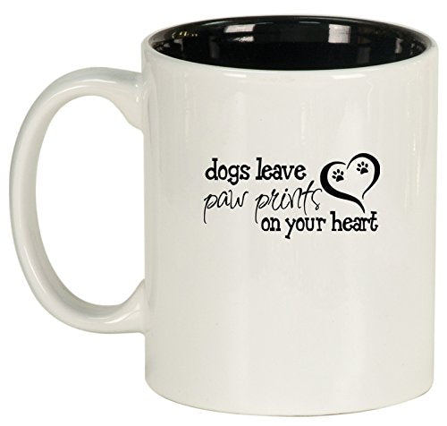 Ceramic Coffee Tea Mug Dogs Leave Paw Prints Heart (White)