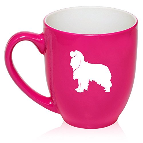 16 oz Large Bistro Mug Ceramic Coffee Tea Glass Cup Cavalier King Charles Spaniel (Hot Pink)