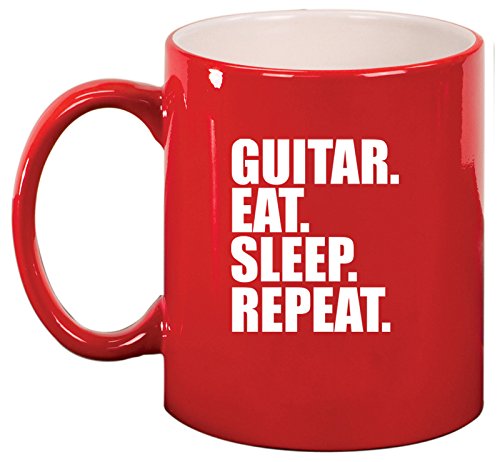 Ceramic Coffee Tea Mug Guitar Eat Sleep Repeat (Red)