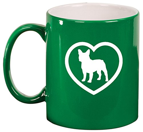 Ceramic Coffee Tea Mug Cup French Bulldog Heart (Green)