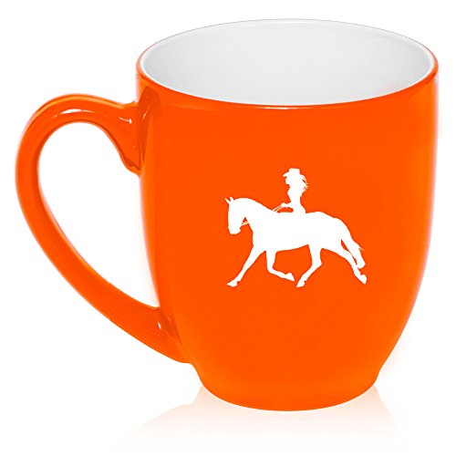 16 oz Large Bistro Mug Ceramic Coffee Tea Glass Cup Cowgirl Riding Horse (Orange)