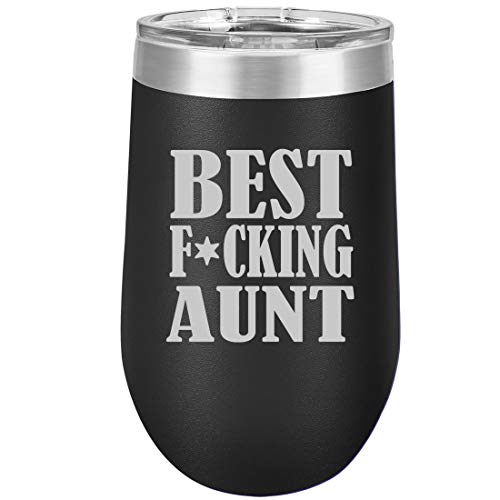 16 oz Double Wall Vacuum Insulated Stainless Steel Stemless Wine Tumbler Glass Coffee Travel Mug With Lid Best F ing Aunt