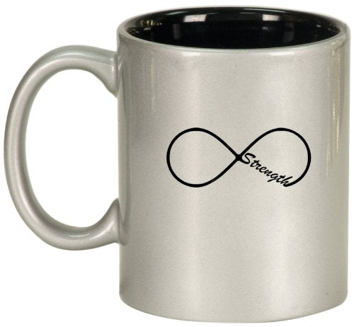 Silver Ceramic Coffee Tea Mug Infinity Infinite Strength