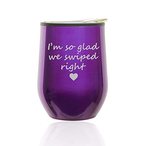 Stemless Wine Tumbler Coffee Travel Mug Glass With Lid I'm So Glad We Swiped Right Girlfriend Boyfriend (Royal Purple)