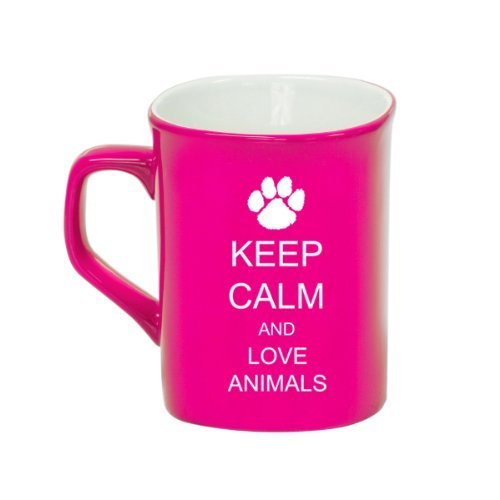 Keep Calm and Love Animals Paw Print Ceramic Coffee Tea Mug Cup 10 oz HOT PINK,MIP