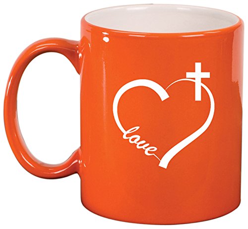 Ceramic Coffee Tea Mug Cup Love Heart Cross Christian (Orange)