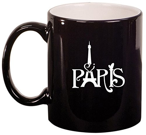Ceramic Coffee Tea Mug Cup Paris Eiffel Tower Heart Love (Black)