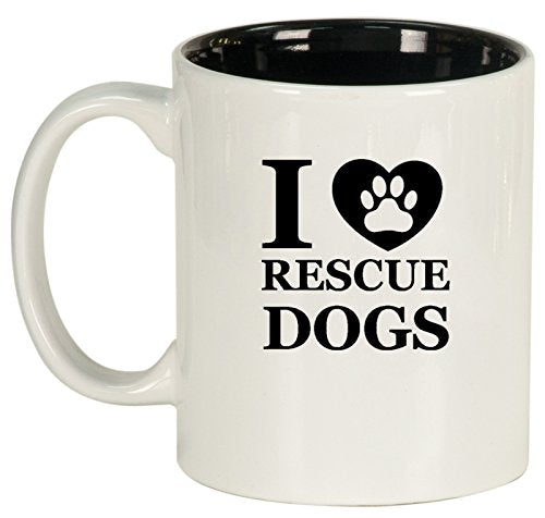 Ceramic Coffee Tea Mug I Love Rescue Dogs (White)