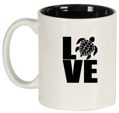 White Ceramic Coffee Tea Mug Love Sea Turtle
