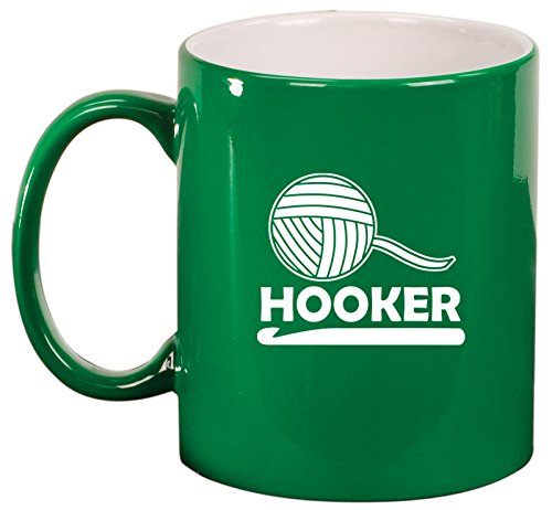 Ceramic Coffee Tea Mug Cup Funny Crochet Hooker (Green)