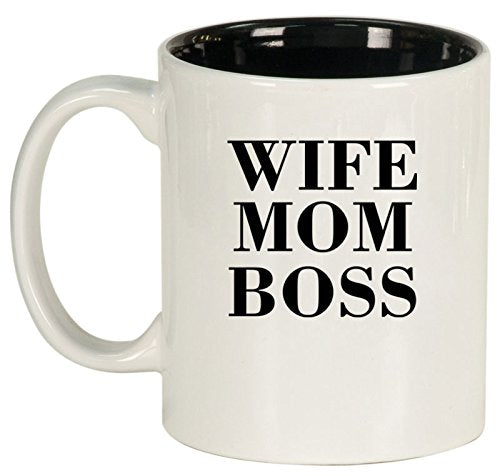 Ceramic Coffee Tea Mug Cup Wife Mom Boss (White)