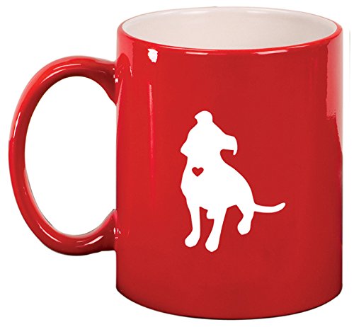 Ceramic Coffee Tea Mug Cup Cute Pit Bull With Heart (Red)