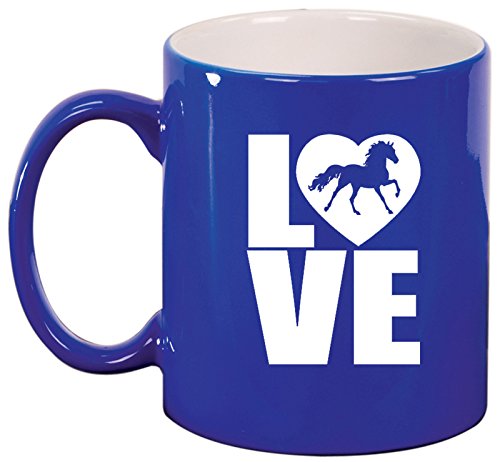 Ceramic Coffee Tea Mug Cup LOVE Horse (Blue)