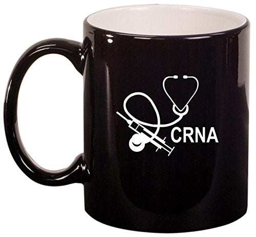 Ceramic Coffee Tea Mug Cup CRNA Nurse Anesthetist Anesthesiology (Black)