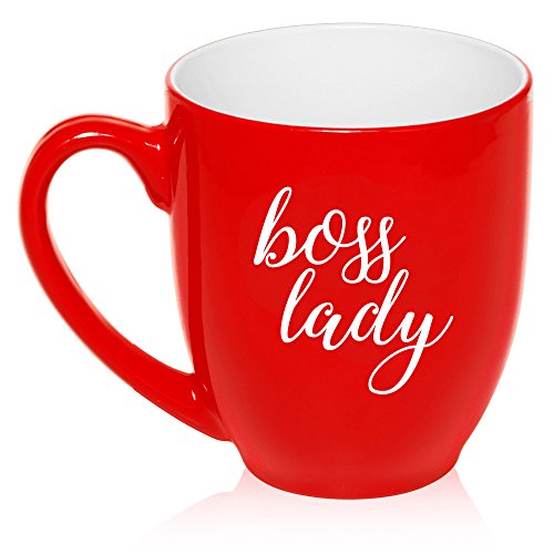 16 oz Large Bistro Mug Ceramic Coffee Tea Glass Cup Boss Lady (Red)