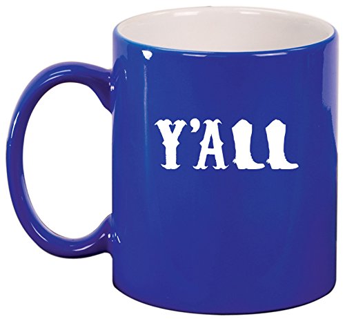 Ceramic Coffee Tea Mug Y'all Boots Country (Blue)
