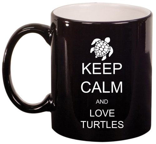 Keep Calm and Love Turtles Ceramic Coffee Tea Mug Cup Black