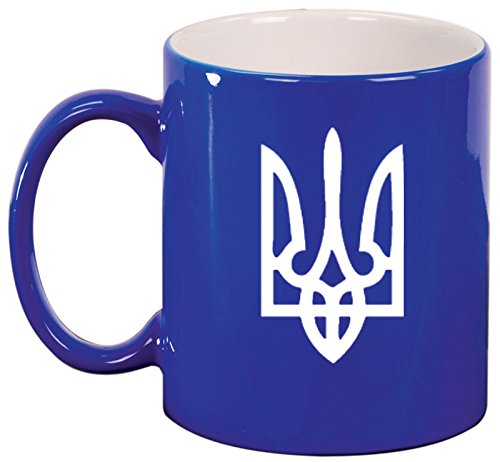 Ceramic Coffee Tea Mug Cup Ukraine Tryzub Trident (Blue)