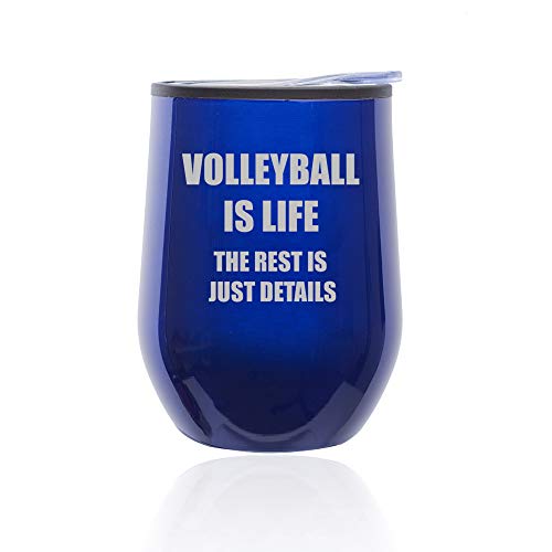 Stemless Wine Tumbler Coffee Travel Mug Glass With Lid Volleyball Is Life