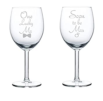 Set of 2 Wine Glasses Wedding Engagement Soon to be Mrs. One Lucky Mr. (10 oz),MIP
