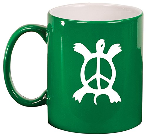 Ceramic Coffee Tea Mug Cup Turtle Peace Sign (Green)