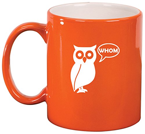 Ceramic Coffee Tea Mug Grammar Funny Owl Who Whom (Orange)