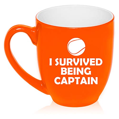 16 oz Large Bistro Mug Ceramic Coffee Tea Glass Cup Tennis I Survived Being Captain (Orange)