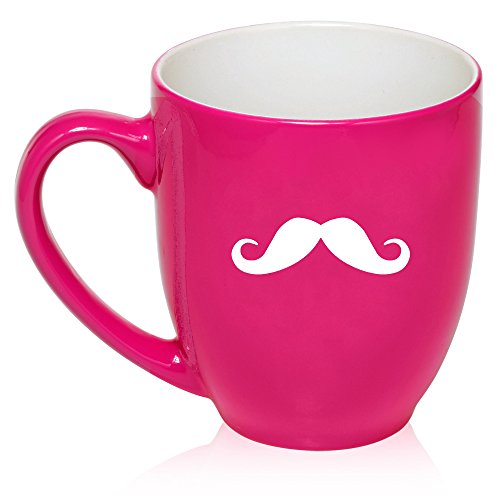 16 oz Hot Pink Large Bistro Mug Ceramic Coffee Tea Glass Cup Mustache