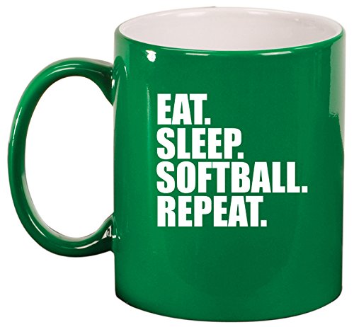 Ceramic Coffee Tea Mug Cup Eat Sleep Softball Repeat (Green)