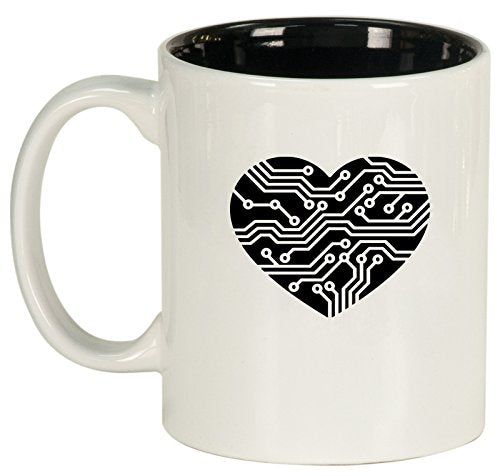 Ceramic Coffee Tea Mug Cup Heart Love Technology IT Computer (White)