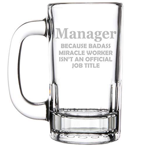 12oz Beer Mug Stein Glass Funny Job Title Manager Miracle Worker