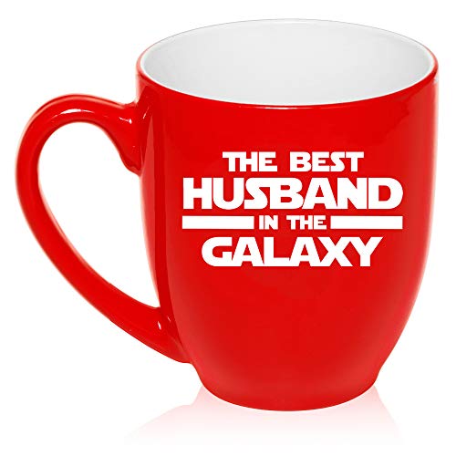 16 oz Large Bistro Mug Ceramic Coffee Tea Glass Cup Best Husband In The Galaxy (Red)