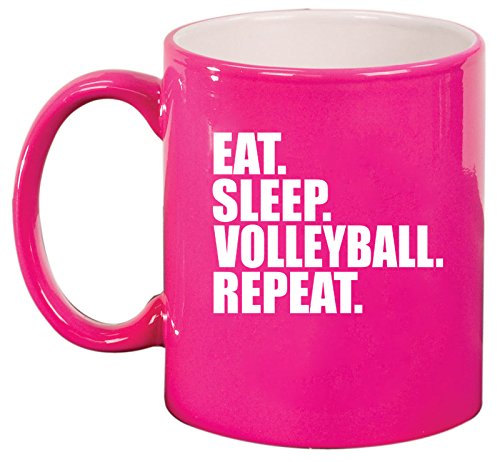 Ceramic Coffee Tea Mug Cup Eat Sleep Volleyball Repeat (Pink)