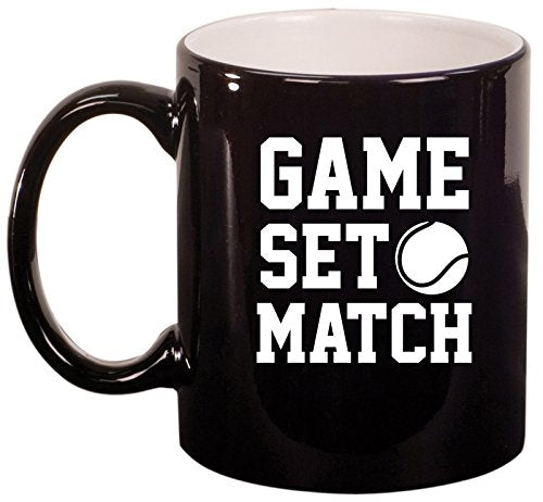 Ceramic Coffee Tea Mug Cup Game Set Match Tennis (Black)