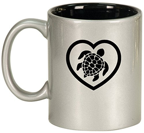 Ceramic Coffee Tea Mug Heart Turtle (Silver)