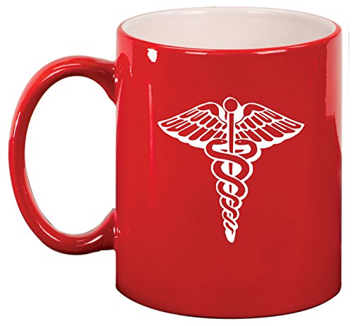 Ceramic Coffee Tea Mug Cup Medical Symbol Caduceus (Red)